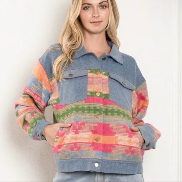Jackets & Blazers - NWT Aztec Print Denim Jacket (SZ S & M)
